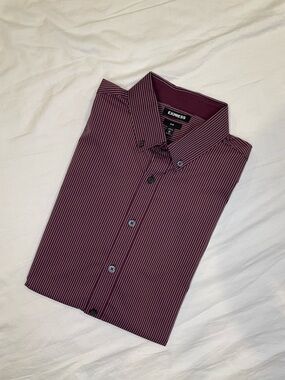 Express Men's Maroon Striped Dress Shirt